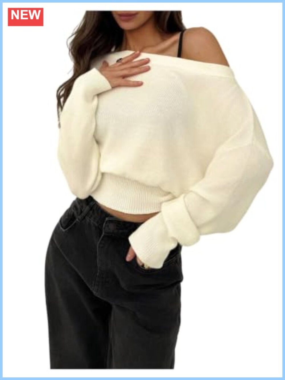 Off the Shoulder Knit Sweater Long Sleeve Cinched Waist Pullover Top